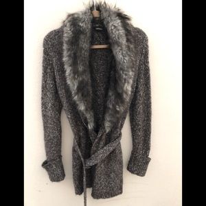 EXPRESS FUR COLLARED CARDIGAN SWEATER